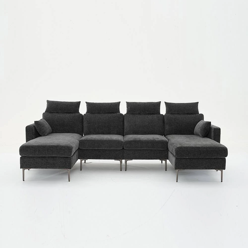 116.53 In. Square Arm Fabric U Shape Sectional Sofa With 2-Chaise Lounge And Pillow In Carbon Ash 3 116.53 In. Square Arm Fabric U Shape Sectional Sofa With 2-Chaise Lounge And Pillow In Carbon Ash - Image 3