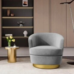Nancy Modern 360° Swivel Carbon Gray Non-falling Velvet Fabric Barrel Accent Armchair For Bedroom Or Living Room -More Furniture Store carbon gray jearey accent chairs xslswy carbon gray 31 1000