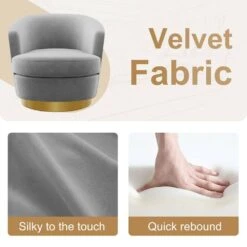 Nancy Modern 360° Swivel Carbon Gray Non-falling Velvet Fabric Barrel Accent Armchair For Bedroom Or Living Room -More Furniture Store carbon gray jearey accent chairs xslswy carbon gray 4f 1000