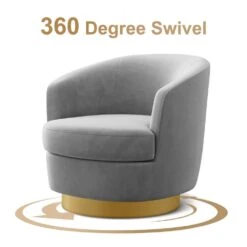 Nancy Modern 360° Swivel Carbon Gray Non-falling Velvet Fabric Barrel Accent Armchair For Bedroom Or Living Room -More Furniture Store carbon gray jearey accent chairs xslswy carbon gray c3 1000