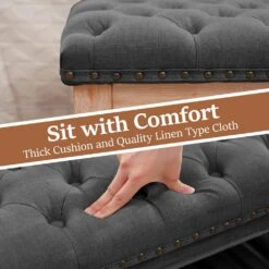 Carbon Gray Linen Upholstered Storage Nailhead Trim Bedroom Bench With Solid Wood Legs -More Furniture Store carbon gray jearey bedroom benches slswy carbon gray 1f 1000