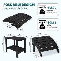 Black Outdoor 5-Piece HDPE Plastic Patio Chat Set, 2-Adirondack Chairs With Side Table And 2-Folding Ottomans -More Furniture Store chat sets cgtjy5jt bk 1f 1000