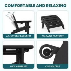 Black Outdoor 5-Piece HDPE Plastic Patio Chat Set, 2-Adirondack Chairs With Side Table And 2-Folding Ottomans -More Furniture Store chat sets cgtjy5jt bk 44 1000