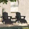 Black Outdoor 5-Piece HDPE Plastic Patio Chat Set, 2-Adirondack Chairs With Side Table And 2-Folding Ottomans