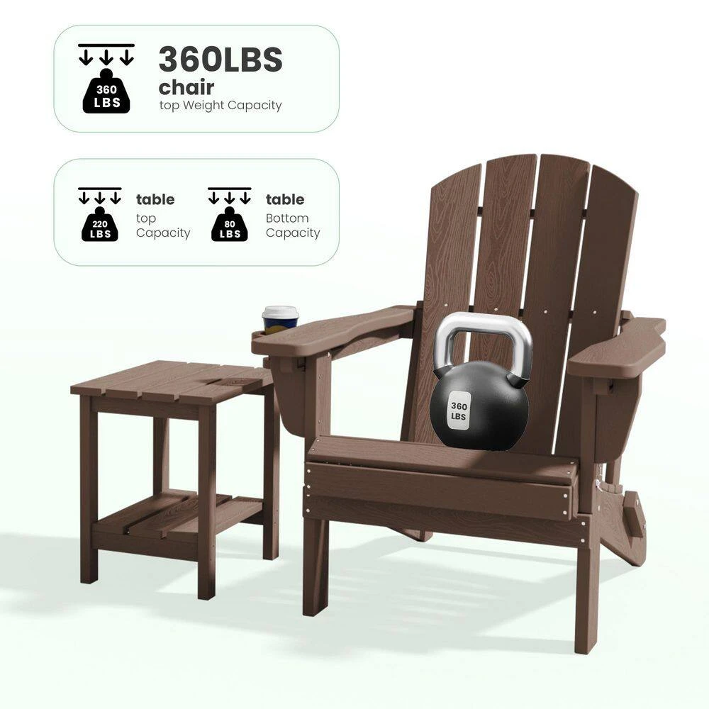 Brown Outdoor 5-Piece HDPE Plastic Patio Chat Set, 2-Adirondack Chairs With Side Table And 2-Folding Ottomans 5 Brown Outdoor 5-Piece HDPE Plastic Patio Chat Set, 2-Adirondack Chairs With Side Table And 2-Folding Ottomans - Image 5