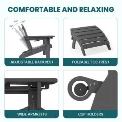 Gray Outdoor 5-Piece HDPE Plastic Patio Chat Set, 2-Adirondack Chairs With Side Table And 2-Folding Ottomans -More Furniture Store chat sets cgtjy5jt gy 44 1000