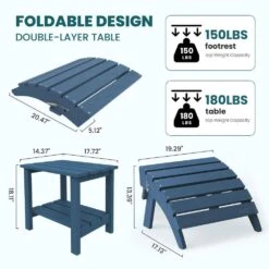 Navy Outdoor 5-Piece HDPE Plastic Patio Chat Set, 2-Adirondack Chairs With Side Table And 2-Folding Ottomans -More Furniture Store chat sets cgtjy5jt ny 1f 1000
