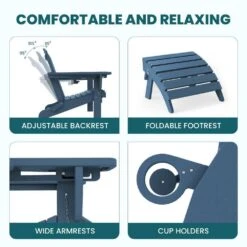 Navy Outdoor 5-Piece HDPE Plastic Patio Chat Set, 2-Adirondack Chairs With Side Table And 2-Folding Ottomans -More Furniture Store chat sets cgtjy5jt ny 44 1000