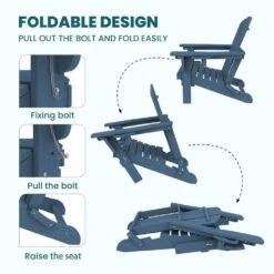 Navy Outdoor 5-Piece HDPE Plastic Patio Chat Set, 2-Adirondack Chairs With Side Table And 2-Folding Ottomans -More Furniture Store chat sets cgtjy5jt ny fa 1000