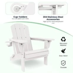White Outdoor 5-Piece HDPE Plastic Patio Chat Set, 2-Adirondack Chairs With Side Table And 2-Folding Ottomans -More Furniture Store chat sets cgtjy5jt wt 1f 1000