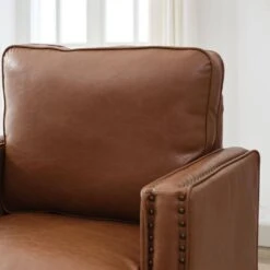 Coffee PU Leather 360° Swivel Nailhead Trim Button-tufted Accent Arm Chair With Cushion -More Furniture Store coffee jearey accent chairs pewy coffee 31 1000