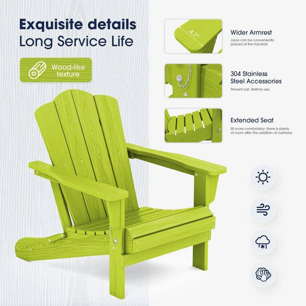 Classic Apple Green Folding Plastic Adirondack Chair 4 Classic Apple Green Folding Plastic Adirondack Chair - Image 4