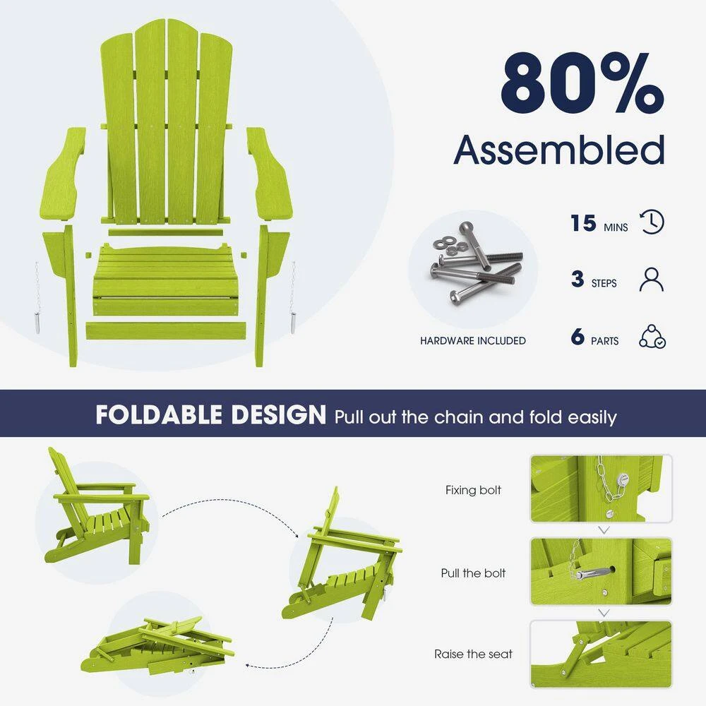 Classic Apple Green Folding Plastic Adirondack Chair 3 Classic Apple Green Folding Plastic Adirondack Chair - Image 3