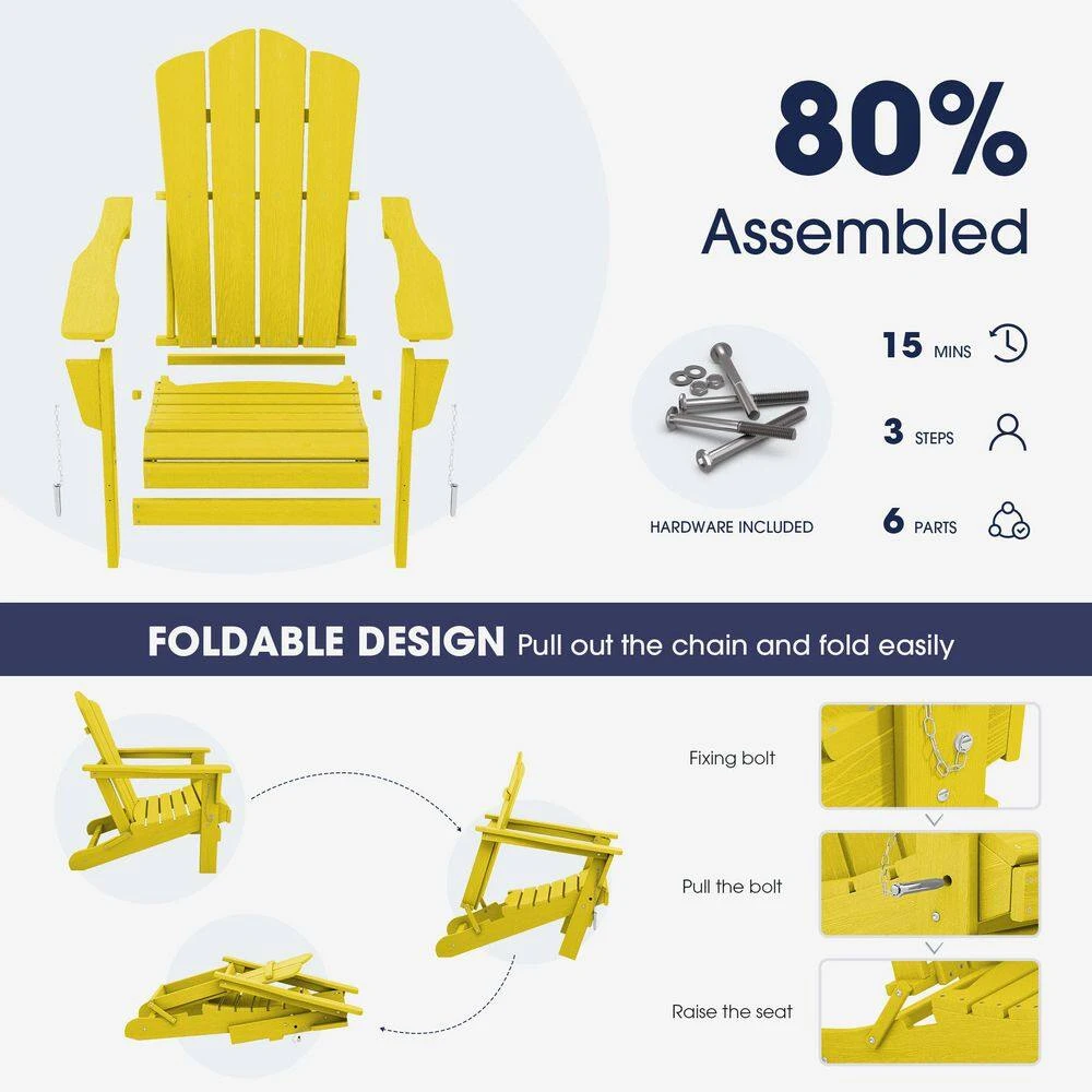 Classic Yellow Folding Plastic Adirondack Chair 3 Classic Yellow Folding Plastic Adirondack Chair - Image 3