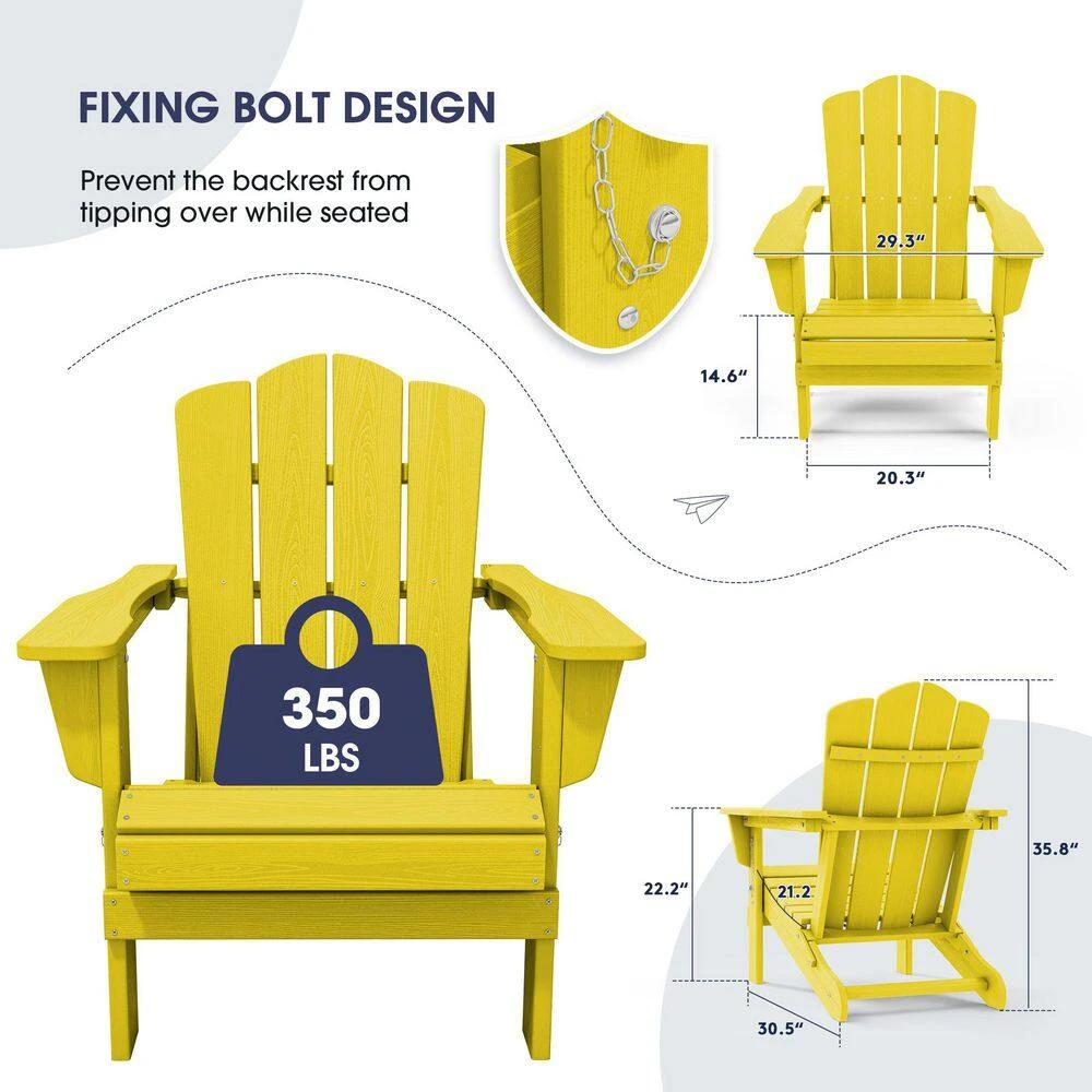 Classic Yellow Folding Plastic Adirondack Chair 2 Classic Yellow Folding Plastic Adirondack Chair - Image 2