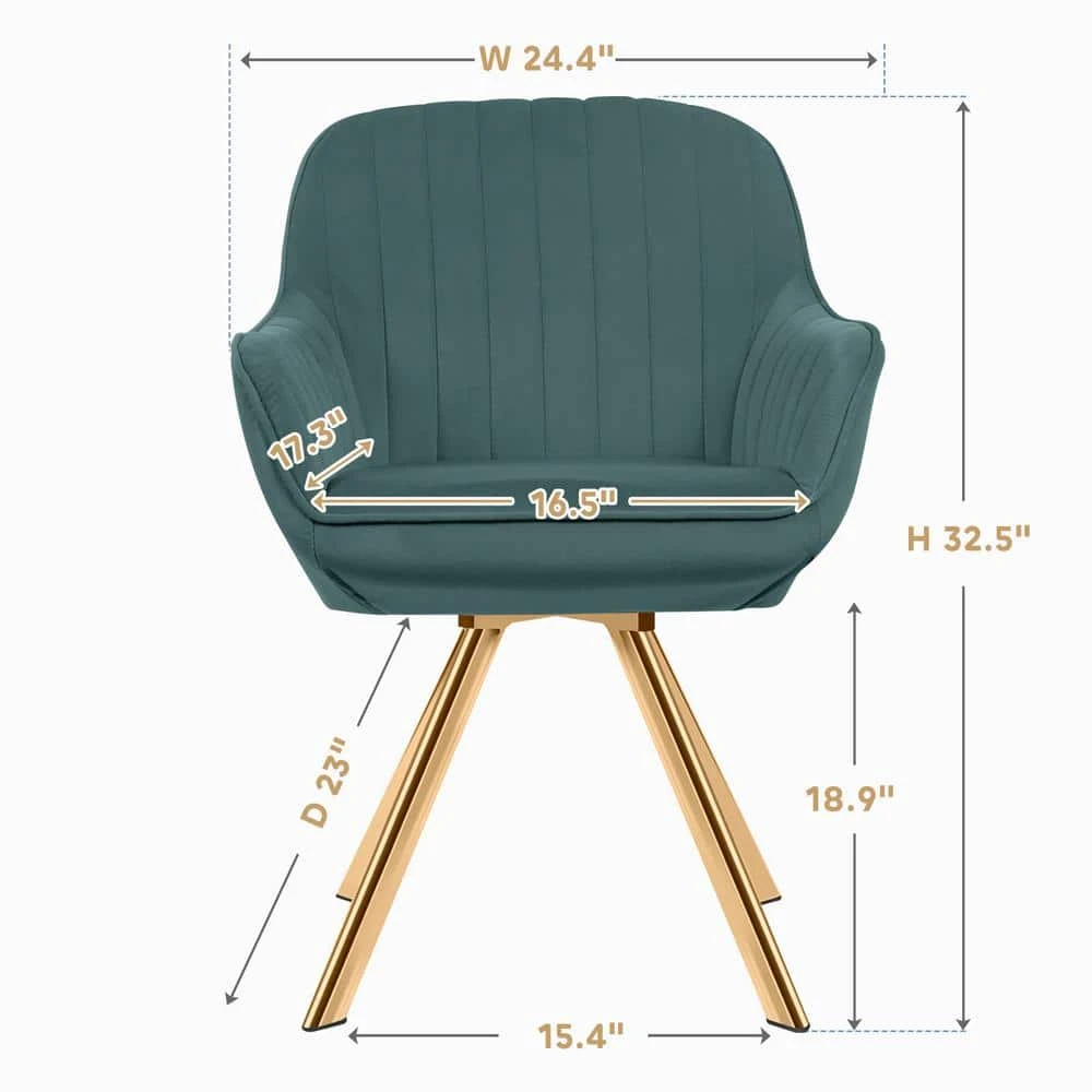 24 In. Dark Green Fabric Swivel Arm Chair With Metal Legs 5 24 In. Dark Green Fabric Swivel Arm Chair With Metal Legs - Image 5