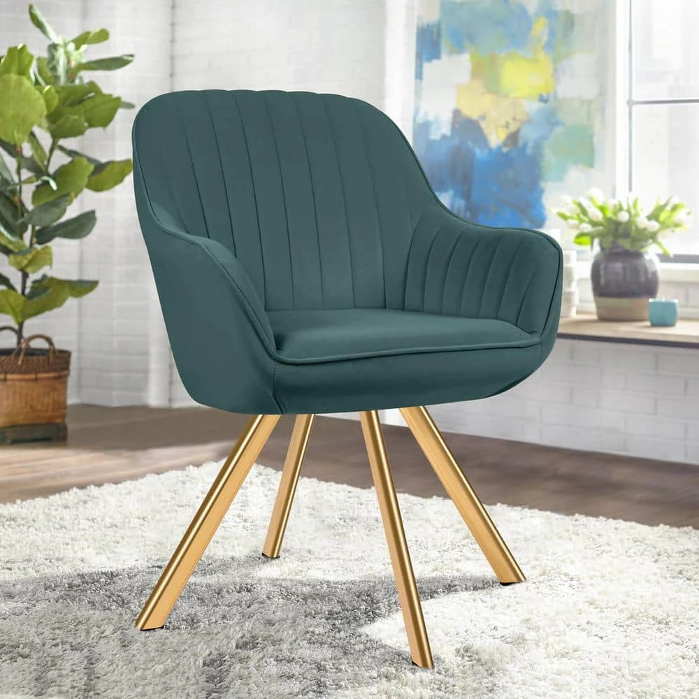 24 In. Dark Green Fabric Swivel Arm Chair With Metal Legs 9 24 In. Dark Green Fabric Swivel Arm Chair With Metal Legs - Image 9