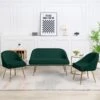 3-Piece Living Room Set With Brushed Velvet In Dark Green