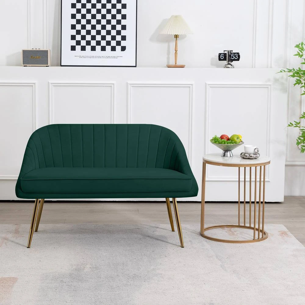 Modern 48 In. Golden Base Velvet Tufted 2-Seats Dark Green Loveseat Sofa For Living Room Furniture Sets 8 Modern 48 In. Golden Base Velvet Tufted 2-Seats Dark Green Loveseat Sofa For Living Room Furniture Sets - Image 8
