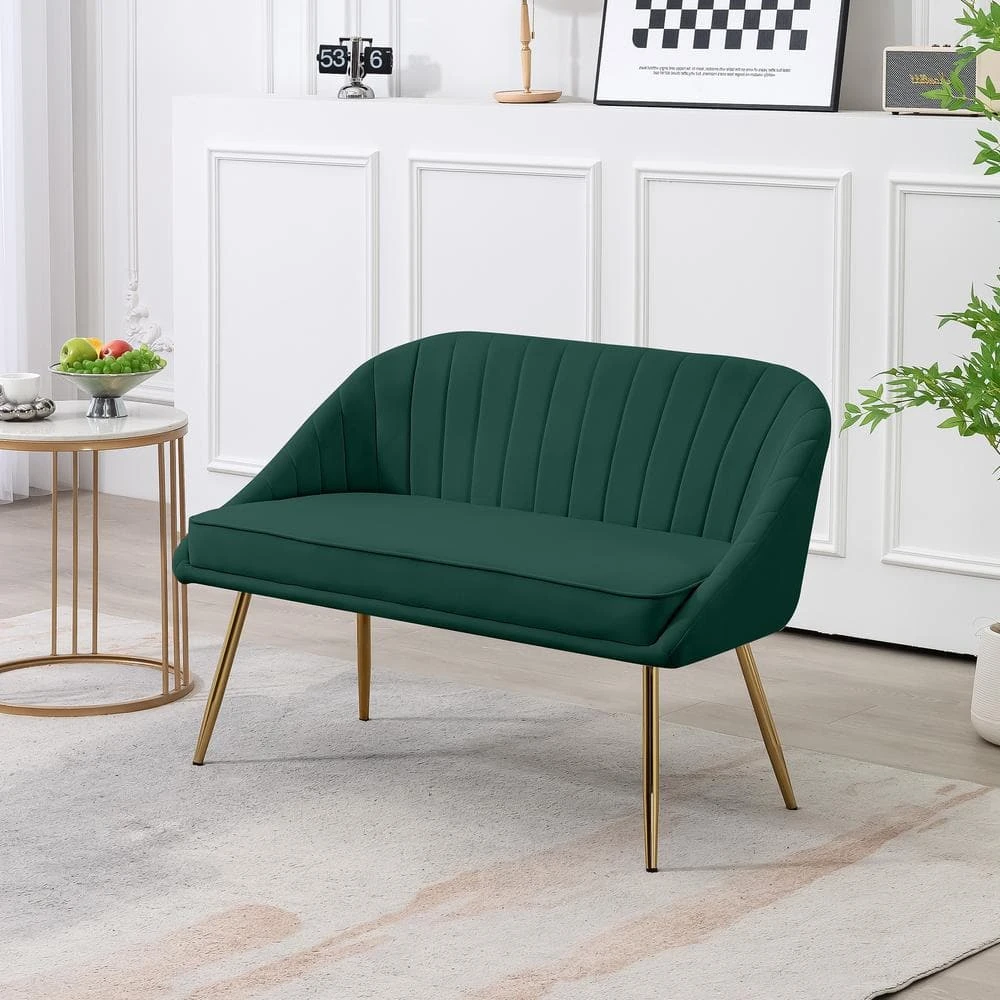 Modern 48 In. Golden Base Velvet Tufted 2-Seats Dark Green Loveseat Sofa For Living Room Furniture Sets 1 Modern 48 In. Golden Base Velvet Tufted 2-Seats Dark Green Loveseat Sofa For Living Room Furniture Sets