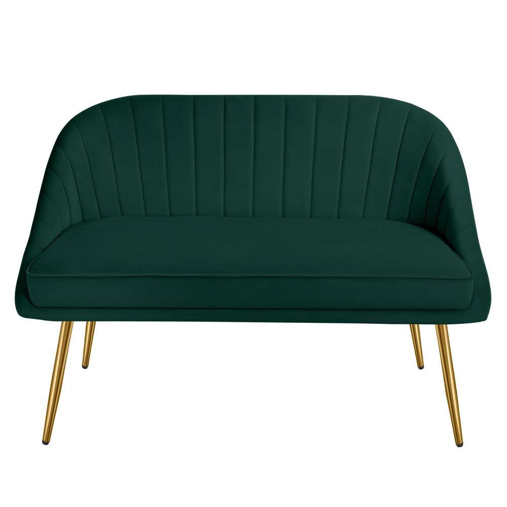 Modern 48 In. Golden Base Velvet Tufted 2-Seats Dark Green Loveseat Sofa For Living Room Furniture Sets 4 Modern 48 In. Golden Base Velvet Tufted 2-Seats Dark Green Loveseat Sofa For Living Room Furniture Sets - Image 4