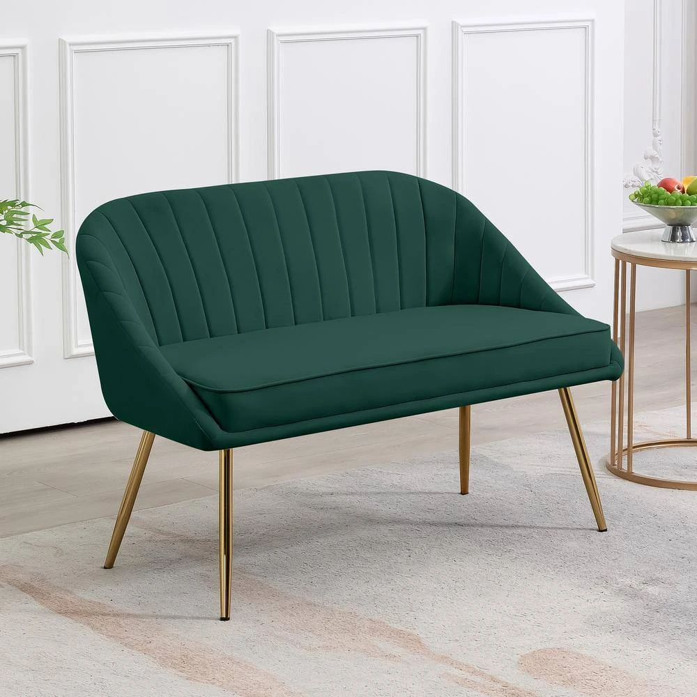 Modern 48 In. Golden Base Velvet Tufted 2-Seats Dark Green Loveseat Sofa For Living Room Furniture Sets 2 Modern 48 In. Golden Base Velvet Tufted 2-Seats Dark Green Loveseat Sofa For Living Room Furniture Sets - Image 2