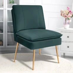 Dark Green 1-Piece Armless Upholstered Leisure Tight Back Accent Side Chair With Cushion 13 Dark Green 1-Piece Armless Upholstered Leisure Tight Back Accent Side Chair With Cushion -More Furniture Store dark green jearey ottomans e11xxy hd dg 1f 1000