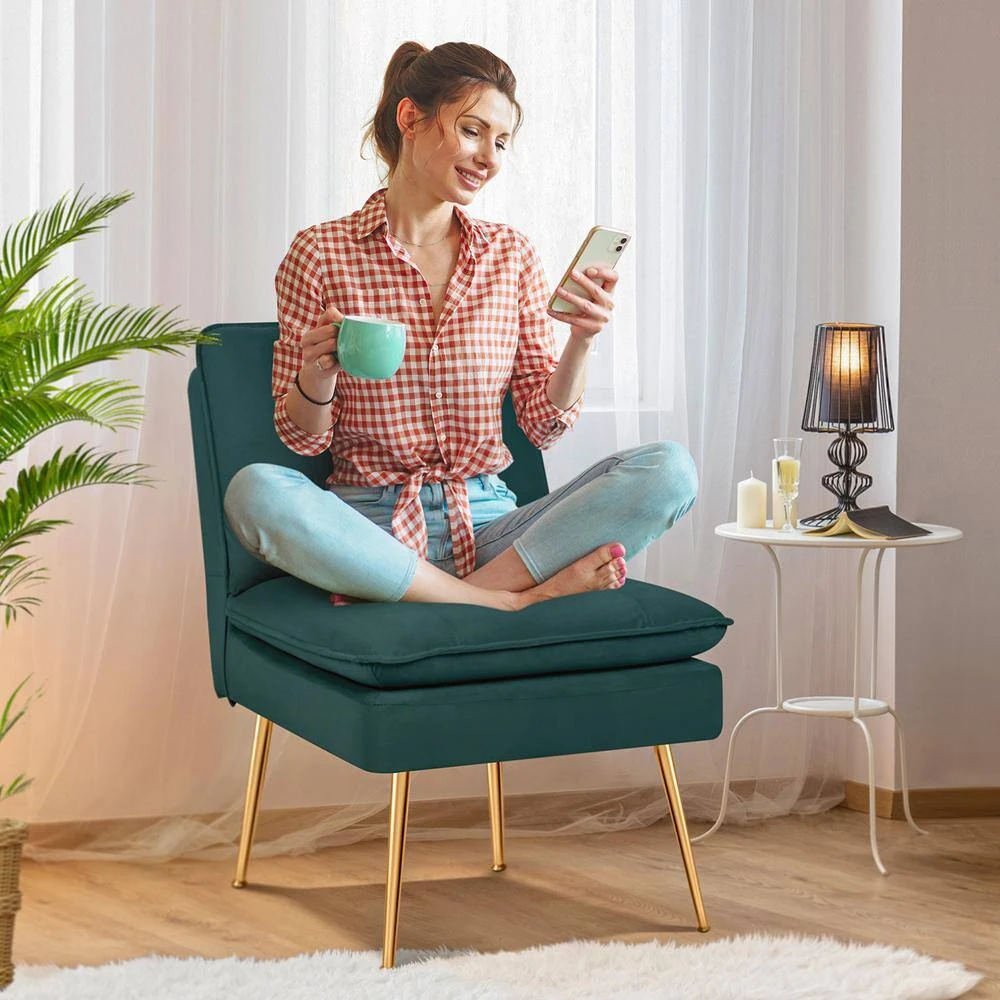 Dark Green 1-Piece Armless Upholstered Leisure Tight Back Accent Side Chair With Cushion 8 Dark Green 1-Piece Armless Upholstered Leisure Tight Back Accent Side Chair With Cushion - Image 8