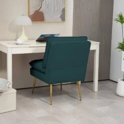 Dark Green 1-Piece Armless Upholstered Leisure Tight Back Accent Side Chair With Cushion 14 Dark Green 1-Piece Armless Upholstered Leisure Tight Back Accent Side Chair With Cushion -More Furniture Store dark green jearey ottomans e11xxy hd dg 44 1000