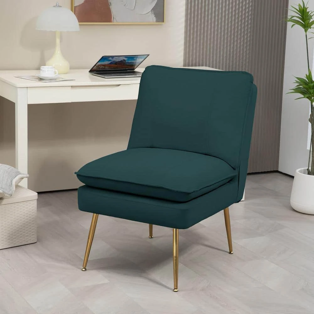 Dark Green 1-Piece Armless Upholstered Leisure Tight Back Accent Side Chair With Cushion 1 Dark Green 1-Piece Armless Upholstered Leisure Tight Back Accent Side Chair With Cushion
