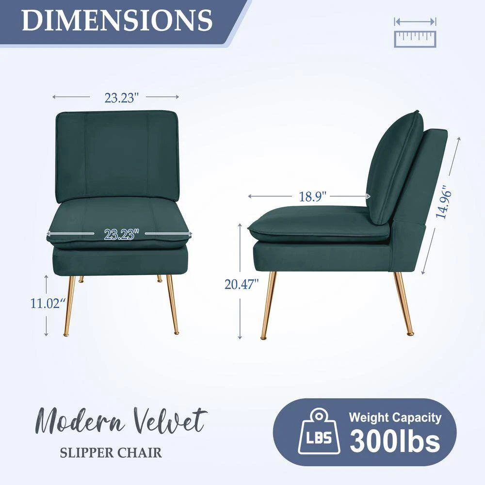 Dark Green 1-Piece Armless Upholstered Leisure Tight Back Accent Side Chair With Cushion 3 Dark Green 1-Piece Armless Upholstered Leisure Tight Back Accent Side Chair With Cushion - Image 3