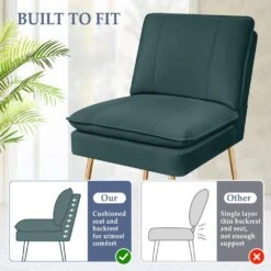 Dark Green 1-Piece Armless Upholstered Leisure Tight Back Accent Side Chair With Cushion 11 Dark Green 1-Piece Armless Upholstered Leisure Tight Back Accent Side Chair With Cushion -More Furniture Store dark green jearey ottomans e11xxy hd dg c3 1000