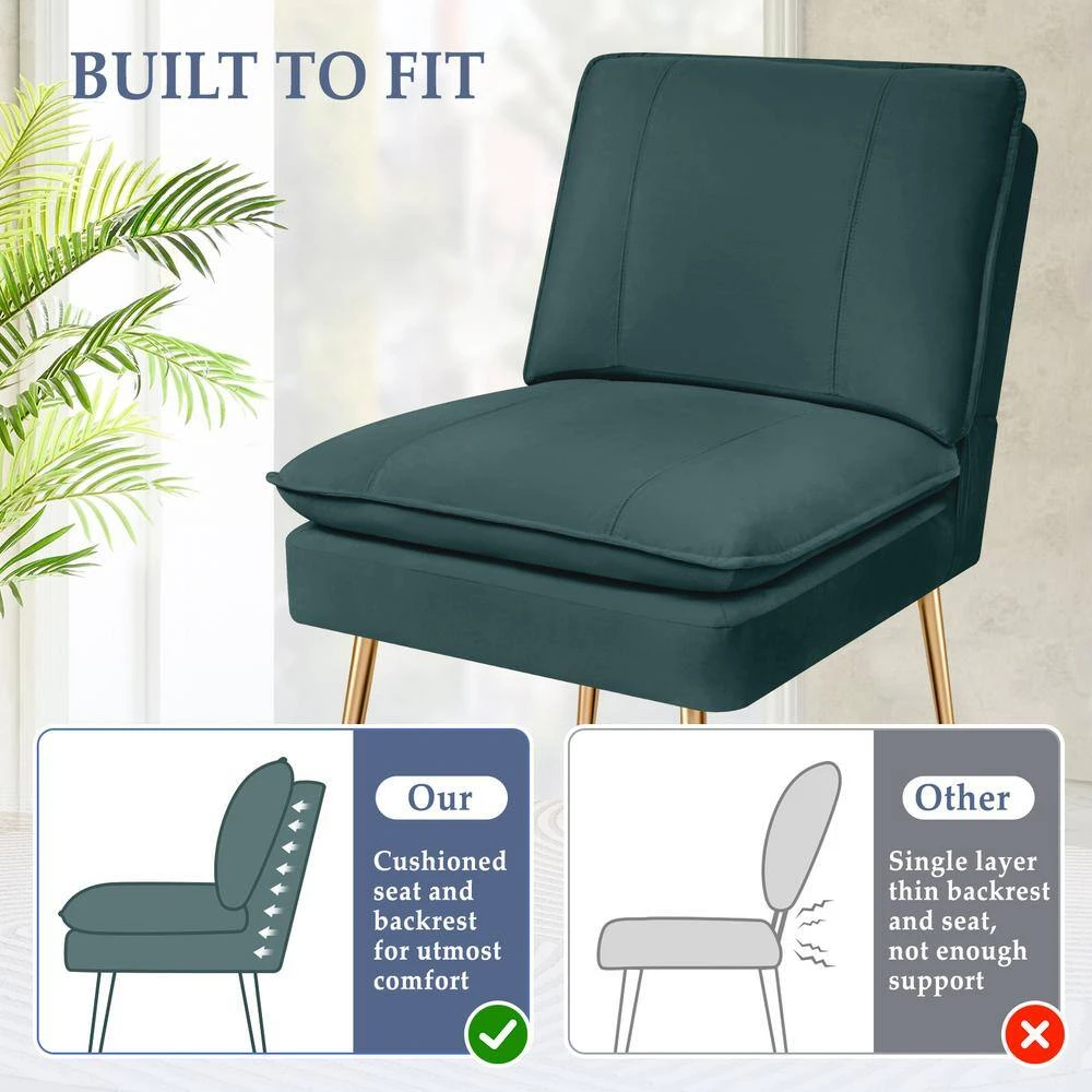 Dark Green 1-Piece Armless Upholstered Leisure Tight Back Accent Side Chair With Cushion 4 Dark Green 1-Piece Armless Upholstered Leisure Tight Back Accent Side Chair With Cushion - Image 4