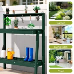 45.5 In. H X 34.8 In. W X 17.7 In. D Dark Green HDPE Potting Bench Table, Multi-Purpose Plant And Storage Shelf 13 45.5 In. H X 34.8 In. W X 17.7 In. D Dark Green HDPE Potting Bench Table, Multi-Purpose Plant And Storage Shelf -More Furniture Store dark green jearey potting benches and tables jyyygzt ml 1f 1000