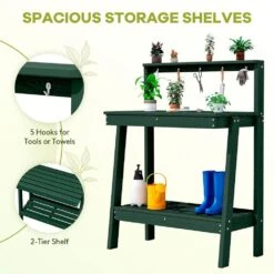 45.5 In. H X 34.8 In. W X 17.7 In. D Dark Green HDPE Potting Bench Table, Multi-Purpose Plant And Storage Shelf 12 45.5 In. H X 34.8 In. W X 17.7 In. D Dark Green HDPE Potting Bench Table, Multi-Purpose Plant And Storage Shelf -More Furniture Store dark green jearey potting benches and tables jyyygzt ml 4f 1000