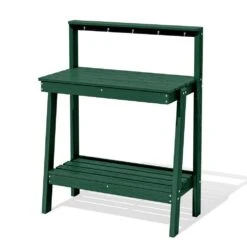 45.5 In. H X 34.8 In. W X 17.7 In. D Dark Green HDPE Potting Bench Table, Multi-Purpose Plant And Storage Shelf