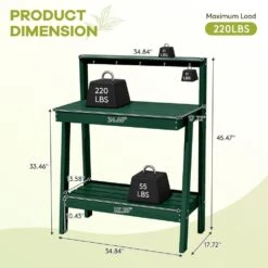45.5 In. H X 34.8 In. W X 17.7 In. D Dark Green HDPE Potting Bench Table, Multi-Purpose Plant And Storage Shelf 15 45.5 In. H X 34.8 In. W X 17.7 In. D Dark Green HDPE Potting Bench Table, Multi-Purpose Plant And Storage Shelf -More Furniture Store dark green jearey potting benches and tables jyyygzt ml fa 1000