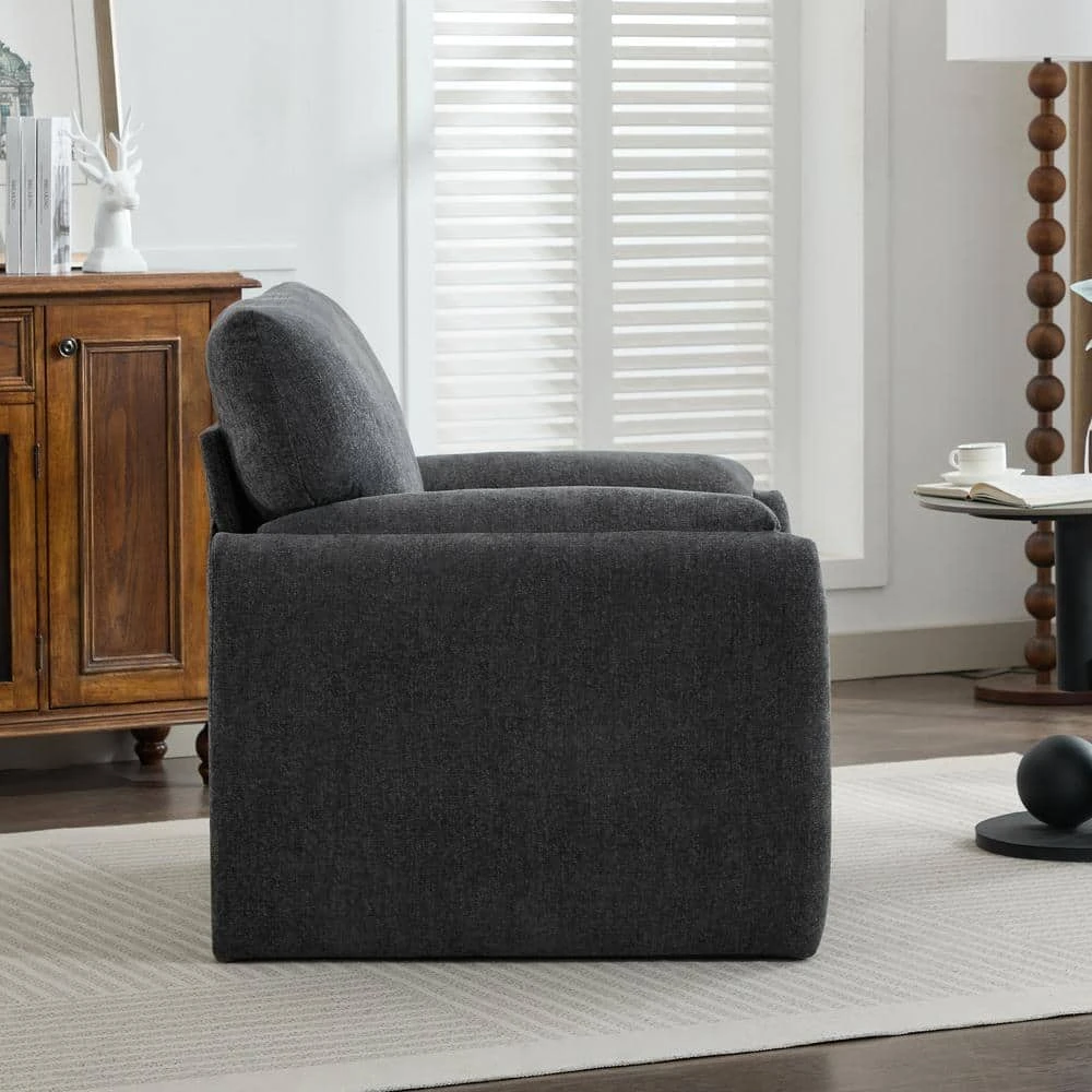 Modern Dark Grey Chenille Oversized Wood Accent Outdoor And Indoor Lounge Chair With Armrest Cushion For Living Room 4 Modern Dark Grey Chenille Oversized Wood Accent Outdoor And Indoor Lounge Chair With Armrest Cushion For Living Room - Image 4