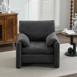 Modern Dark Grey Chenille Oversized Wood Accent Outdoor And Indoor Lounge Chair With Armrest Cushion For Living Room 8 Modern Dark Grey Chenille Oversized Wood Accent Outdoor And Indoor Lounge Chair With Armrest Cushion For Living Room -More Furniture Store dark grey jearey accent chairs e13puzy hd bk c3 1000