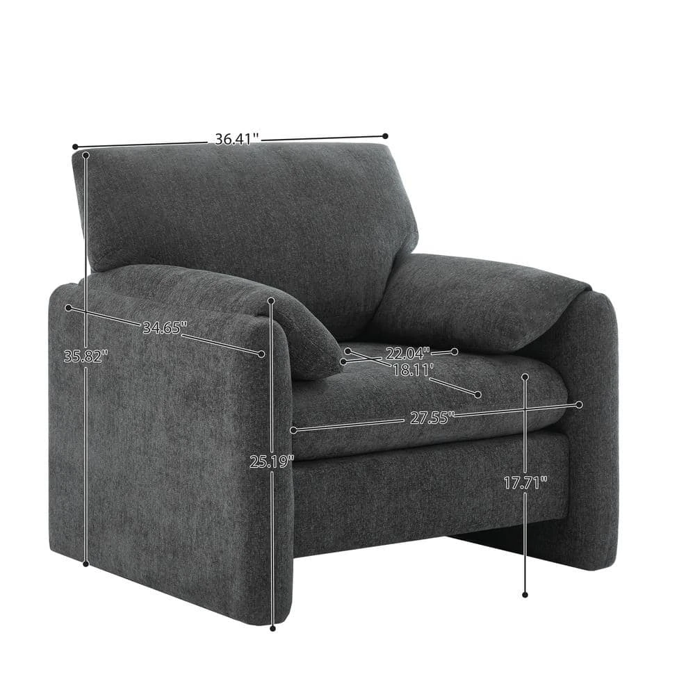 Modern Dark Grey Chenille Oversized Wood Accent Outdoor And Indoor Lounge Chair With Armrest Cushion For Living Room 2 Modern Dark Grey Chenille Oversized Wood Accent Outdoor And Indoor Lounge Chair With Armrest Cushion For Living Room - Image 2