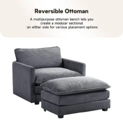 Modern Dark Grey Corduroy Accent Armchair With Ottoman For Living -More Furniture Store dark grey jearey accent chairs e46sf 1 dark grey 44 1000