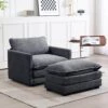 Modern Dark Grey Corduroy Accent Armchair With Ottoman For Living