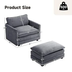 Modern Dark Grey Corduroy Accent Armchair With Ottoman For Living -More Furniture Store dark grey jearey accent chairs e46sf 1 dark grey 66 1000