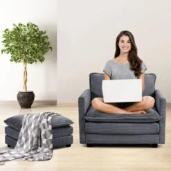 Modern Dark Grey 76.77 In. 2 Seat Corduroy Velvet Loveseat With Two Pillows Cushions For Living -More Furniture Store dark grey jearey loveseats e46sf 1 dr 31 1000