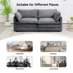 Modern Dark Grey 76.77 In. 2 Seat Corduroy Velvet Loveseat With Two Pillows Cushions For Living -More Furniture Store dark grey jearey loveseats e46sf 1 dr 40 1000