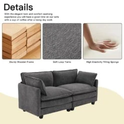 Modern 76.77 In. Dark Grey Looped Velvet Loveseat With Two Pillows For Living -More Furniture Store dark grey jearey loveseats tz 4 pk 1f 1000