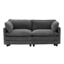 Modern 76.77 In. Dark Grey Looped Velvet Loveseat With Two Pillows For Living -More Furniture Store dark grey jearey loveseats tz 4 pk 31 1000