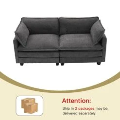 Modern 76.77 In. Dark Grey Looped Velvet Loveseat With Two Pillows For Living -More Furniture Store dark grey jearey loveseats tz 4 pk c3 1000