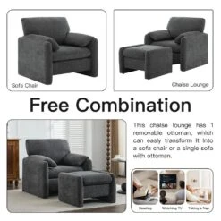 Dark Grey Chenille Wood Comfort Outdoor And Indoor Ottoman For Couch And Accent Chair -More Furniture Store dark grey jearey ottomans e11xxy hd bg 31 1000