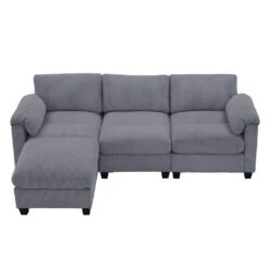 85.37 In. Corduroy Modular Rectangular Dark Grey Sectional Sofa With Ottoman For Living Room And Spacious Space -More Furniture Store dark grey jearey sectional sofas dxrzjsf4 dark grey 44 1000